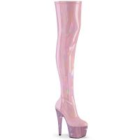 BEJEWELED-3000-7 Pleaser Plateauoverkneestiefel Stretch babypink Holo Lack AB Strass