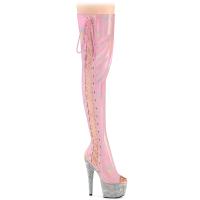 BEJEWELED-3052HG-7 Pleaser Plateauoverkneestiefel AB Strass babypink Holo Lack