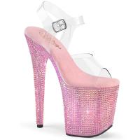 BEJEWELED-808RRS Pleaser high heels ankle strap sandal clear baby pink resin rhinestones