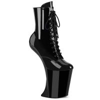 BEWITCHED-1020 Pleaser vegane absatzlose Damen High Heels Plateaustiefeletten schwarz Lack