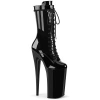 BEYOND-1050 Pleaser vegan platform mid calf boot extrem high heels black patent