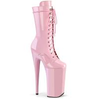 BEYOND-1050 Pleaser vegan platform mid calf boot extrem high heels baby pink patent