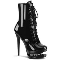 BLONDIE-R-1020 Pleaser high heels platform lace-up front ankle boot black patent rhinestones