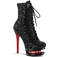 BLONDIE-R-1020 Pleaser high heels platform lace-up front ankle boot black red sequins rhinestones