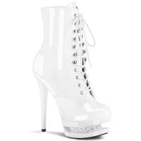 BLONDIE-R-1020 Pleaser high heels platform lace-up front ankle boot white patent rhinestones