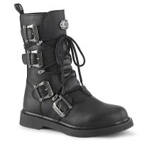 Sale BOLT-265 DemoniaCult Unisex lace-up front combat boot black vegan leather 4 buckle straps 38