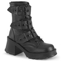 BRATTY-118 DemoniaCult vegan ankle boot buckle straps black matte