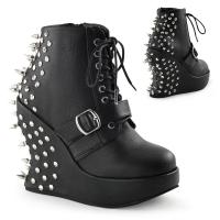 BRAVO-23 DemoniaCult Damen Keilplateau Stiefeletten schwarz Lederlook Spikes Nieten