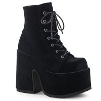 CAMEL-203 DemoniaCult platform lace-up ankle boot black velvet metal back zip