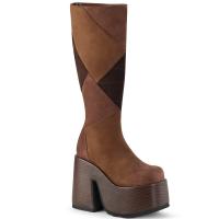 CAMEL-280 Damenia vegane Damen kniehohe Plateaustiefel Patchwork braun Mikrofaser