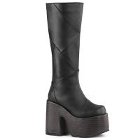 Sale CAMEL-280 DemoniaCult patchwood platform ladies patchwood knee high boot black matte 38