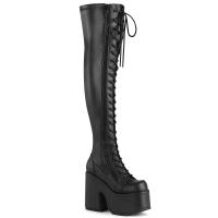 Sale CAMEL-300 DemoniaCult lace-up stretch thigh-high boot black stretch matte 41