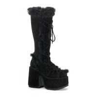 CAMEL-311 DemoniaCult platform knee boot black suede fur lining