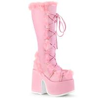 CAMEL-311 DemoniaCult platform knee boot pastel pink fur lining