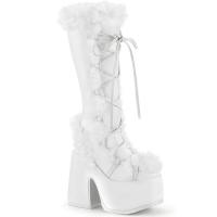 CAMEL-311 DemoniaCult platform knee boot white matte fur lining