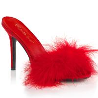 Sale CLASSIQUE-01F Fabulicious High-Heels Peep Toe Pantoletten rot Marabu Federpuschel 38