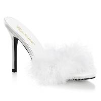 Sale CLASSIQUE-01F Fabulicious high heels peep toe marabou fur slipper white 38