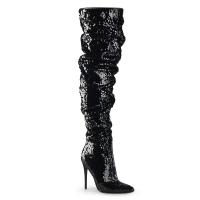 COURTLY-3011 Pleaser High-Heels Overkneestiefel schwarze Pailletten