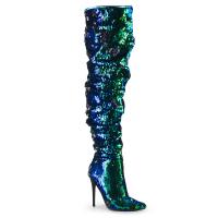 Sale COURTLY-3011 Pleaser thigh high boot green iridescent sequins 41