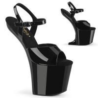 CRAZE-809 Pleaser high heelless platform ankle strap sandal black patent