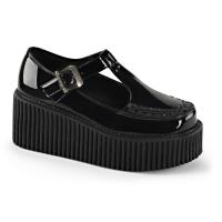 Sale CREEPER-214 DemoniaCult Damen Gothic T-Riemchen Cutout Plateauschuhe schwarz Lack 38