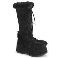 Sale CUBBY-311 DemoniaCult vegan ladies platform mid calf boot fur trim black matte 39