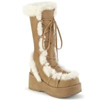 Sale CUBBY-311 DemoniaCult vegan ladies platform mid calf boot fur trim camel matte 39