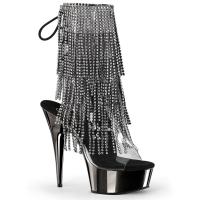 DELIGHT-1017RSF Pleaser High Heels platform ankle boot black pewter chrome fringe