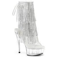 DELIGHT-1017RSF Pleaser High Heels platform ankle boot simulated rhinestone fringe, clear silver