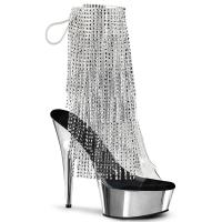 DELIGHT-1017RSF Pleaser High Heels Plateaustiefeletten Fransenketten klar silber chrom