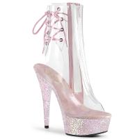 DELIGHT-1018C Pleaser Damen Peep Toe High Heels Plateaustiefeletten klar opal Multi Glitter