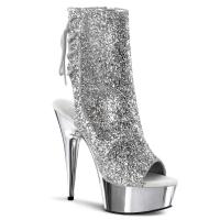 DELIGHT-1018G Pleaser High Heels Peep-Toe Plateaustiefeletten silber Glitter Chrom