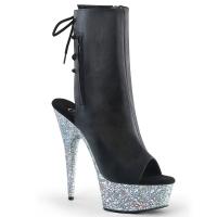 DELIGHT-1018LG Pleaser High Heels Peep-Toe Plateaustiefeletten schwarz silber Multiglitter