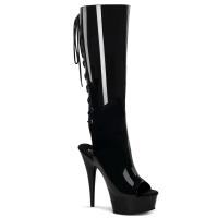 DELIGHT-2018 Pleaser high heels platform peep toe open heel knee boots black patent