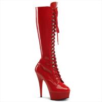 DELIGHT-2023 Pleaser High Heels Plateaustiefel rot Lack Schnürung vorn