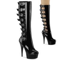 DELIGHT-2047 Pleaser High Heels Plateaustiefel schwarz Lack seitlich offen mit Schnallen