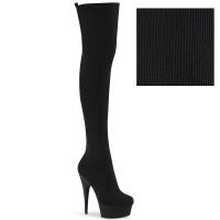 DELIGHT-3002-1 Pleaser Damen High Heels Plateauoverkneestiefel schwarz Stretch Strick