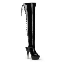 DELIGHT-3017 Pleaser High Heels Plateau Peep Toe Overkneestiefel schwarz Stretchlack