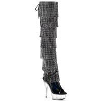 DELIGHT-3017HG-RSF Pleaser high heels platform peep toe thigh high boot rhinestones fringes black holo