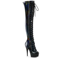 DELIGHT-3029 Pleaser high heels stretch hologram otk boots black patent