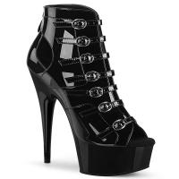 DELIGHT-600-11 Pleaser High Heels platform side cutout ankle bootie black patent