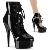 DELIGHT-600-22 Pleaser High-Heels Bootie-Pumps schwarz Lack mit Schnürung vorn