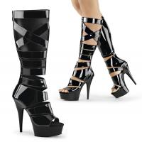 DELIGHT-600-49 Pleaser High-Heels Stiefel-Sandaletten schwarz Lack Gladiatorstil