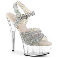 DELIGHT-608N-RS Pleaser high heels ankle strap sandal silver AB rhinestones clear