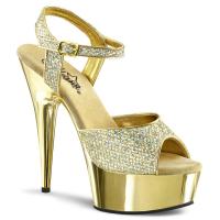 DELIGHT-609G Pleaser high heels chrome plated platform ankle strap sandal gold glitter