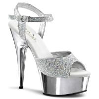 DELIGHT-609G elegante Pleaser High-Heels Plateausandaletten silber Glitter und Chrom