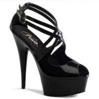 DELIGHT-612 Pleaser High-Heels Plateausandaletten schwarz Lack doppelte Riemchen