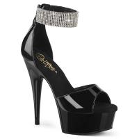 Sale DELIGHT-625 Pleaser Damen High Heels Plateausandaletten Strass Manschette schwarz Lack Matt 39