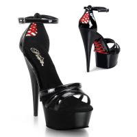 DELIGHT-662 Pleaser High-Heels Plateausandaletten schwarz Lack rote Korsettschnürung