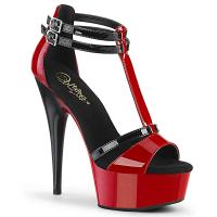 DELIGHT-663 Pleaser High Heels platform t-strap sandal black red patent